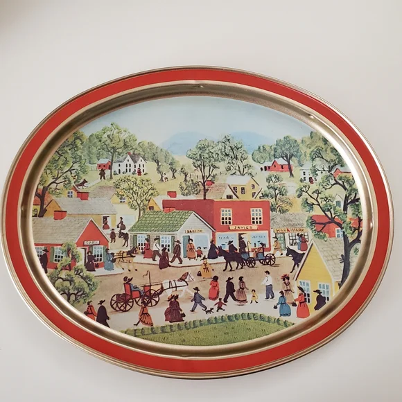 Vintage Sunshine Biscuits Tin Tray Plate Shopping on Main Street Melvin Bolstad - Picture 1 of 15